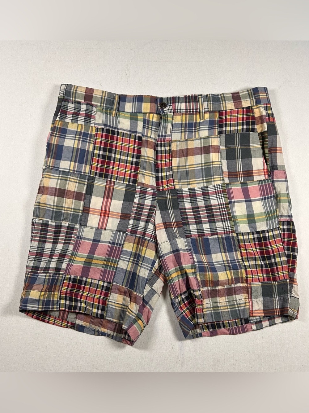 Polo Ralph Lauren Shorts Mens 42 Check Chino Casual Golf Patchwork Flat Front